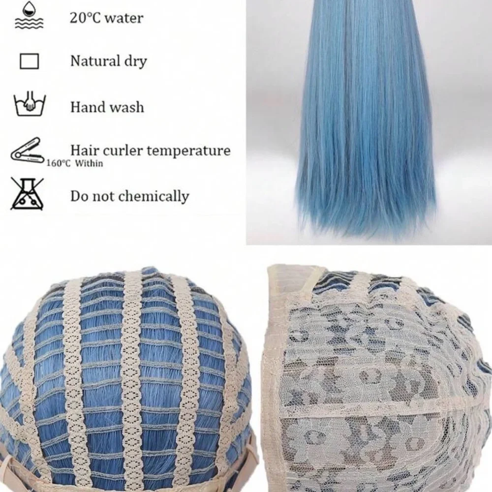 Fashionable Blue Long Straight Synthetic Wig With Bangs